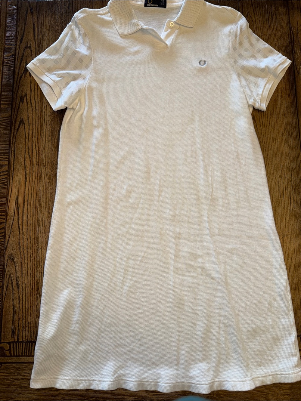 Fred Perry White Polo Midi Dress with Laurel and Subtle Checkerboard Sleeves